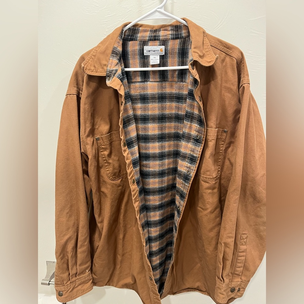 Carhartt Canvas Flannel Lined Snap Button Shirt Brown Mens X-large